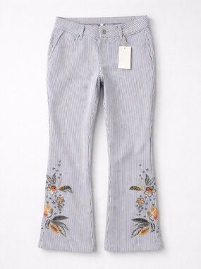 Flamingos Navy & White Embroidered Vertical Stripe Pants jeans